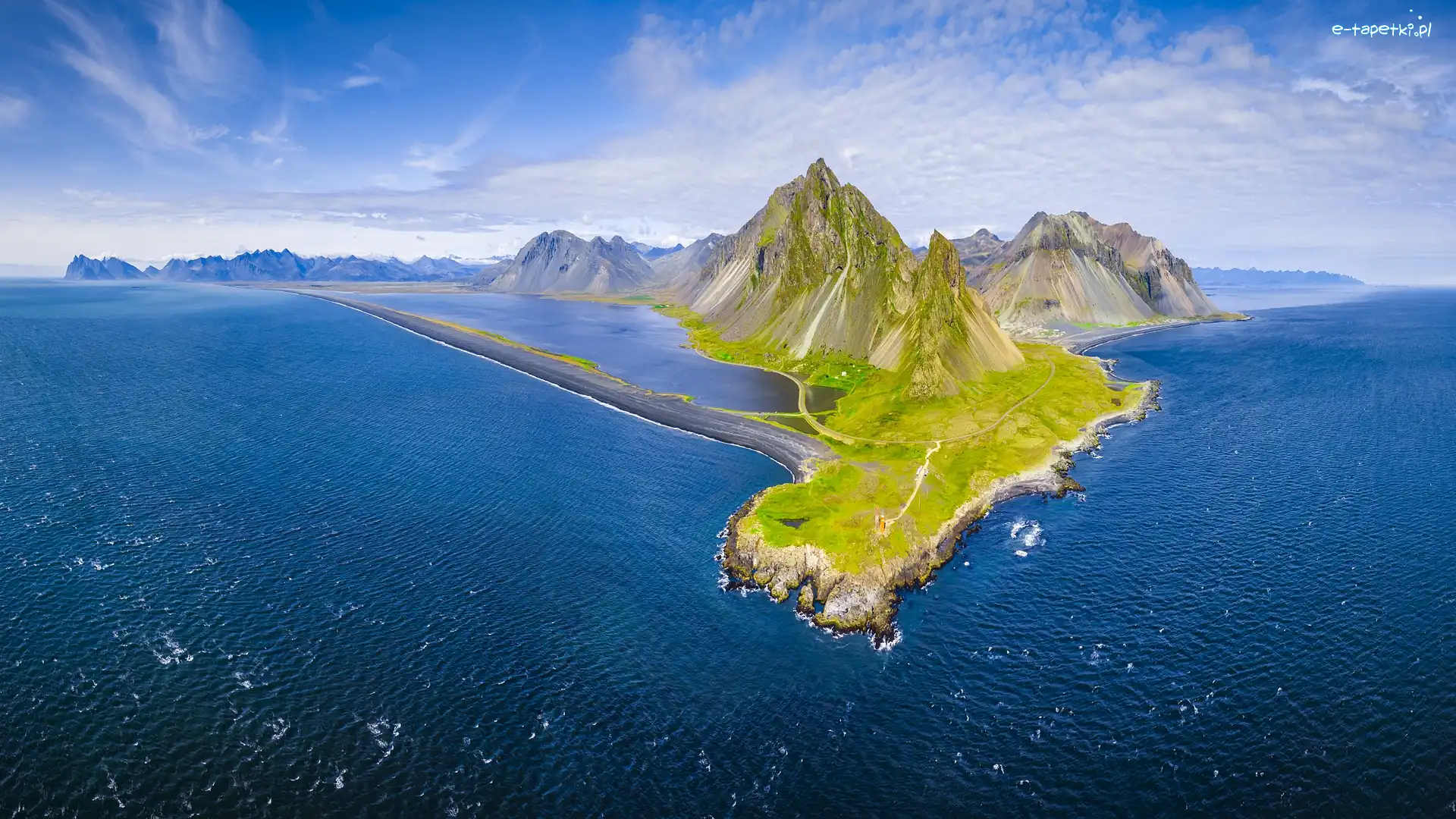 Islandia, Góra Vestrahorn, Góry, Morze, Góra Krossanesfjall