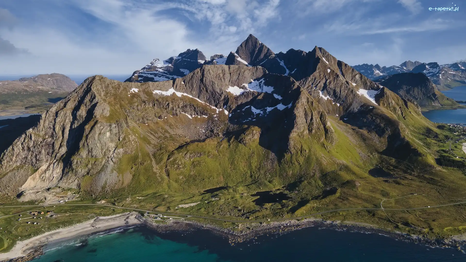 Norwegia, Stortinden, Śnieg, Szczyty, Góry, Lofoten, Jezioro