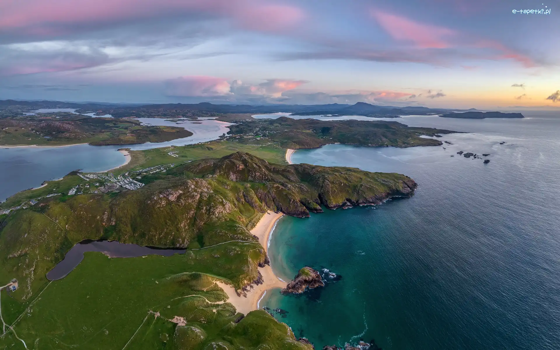Irlandia, Plaża, Boyeeghter Bay, Morze, Wybrzeże, Hrabstwo Donegal, Chmury