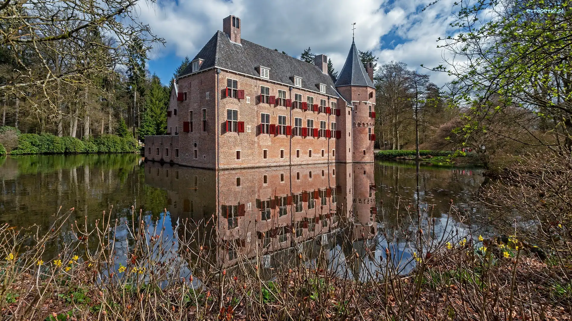 Apeldoorn, Kanał, Drzewa, Holandia, Het Oude Loo, Zamek