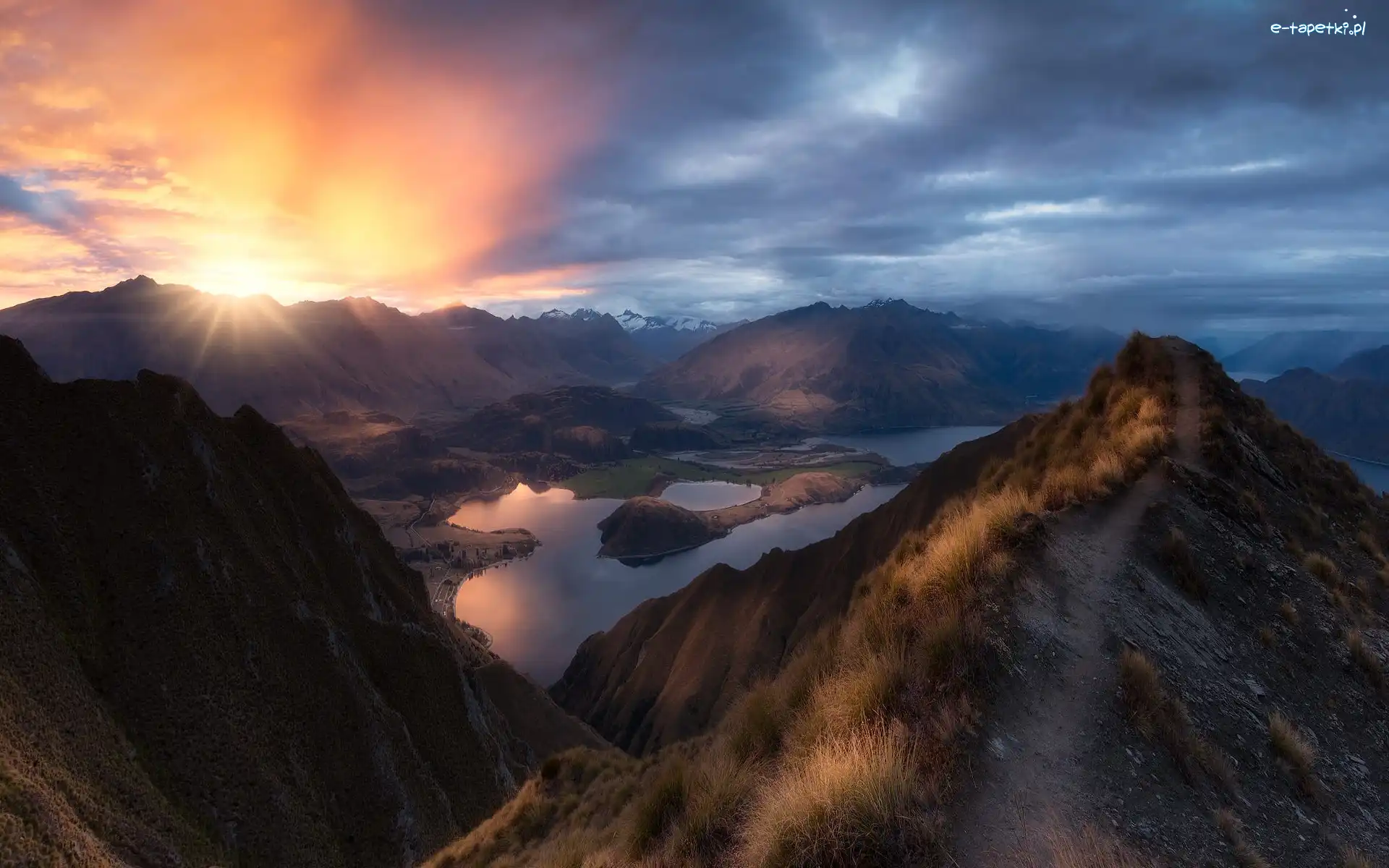 Wschód słońca, Góra, Roys Peak, Nowa Zelandia, Góry, Jezioro Wanaka