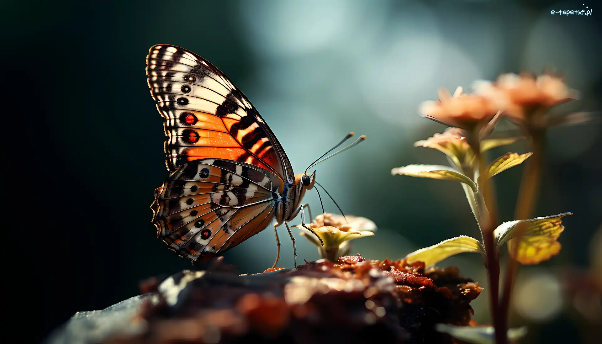 Grafika, Kwiat, Motyl