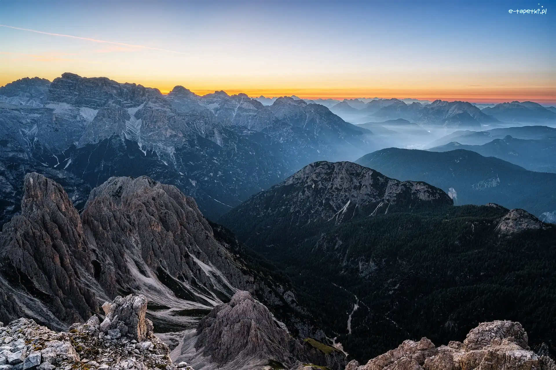 Góry, Włochy, Dolomity, Wschód słońca