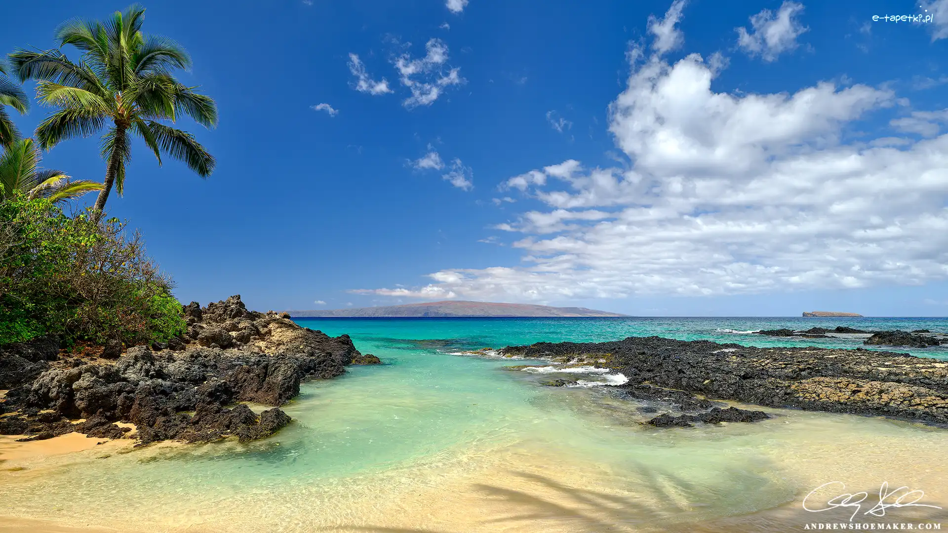 Palma, Maui, Morze, Hawaje, Stany Zjednoczone, Skały, Plaża