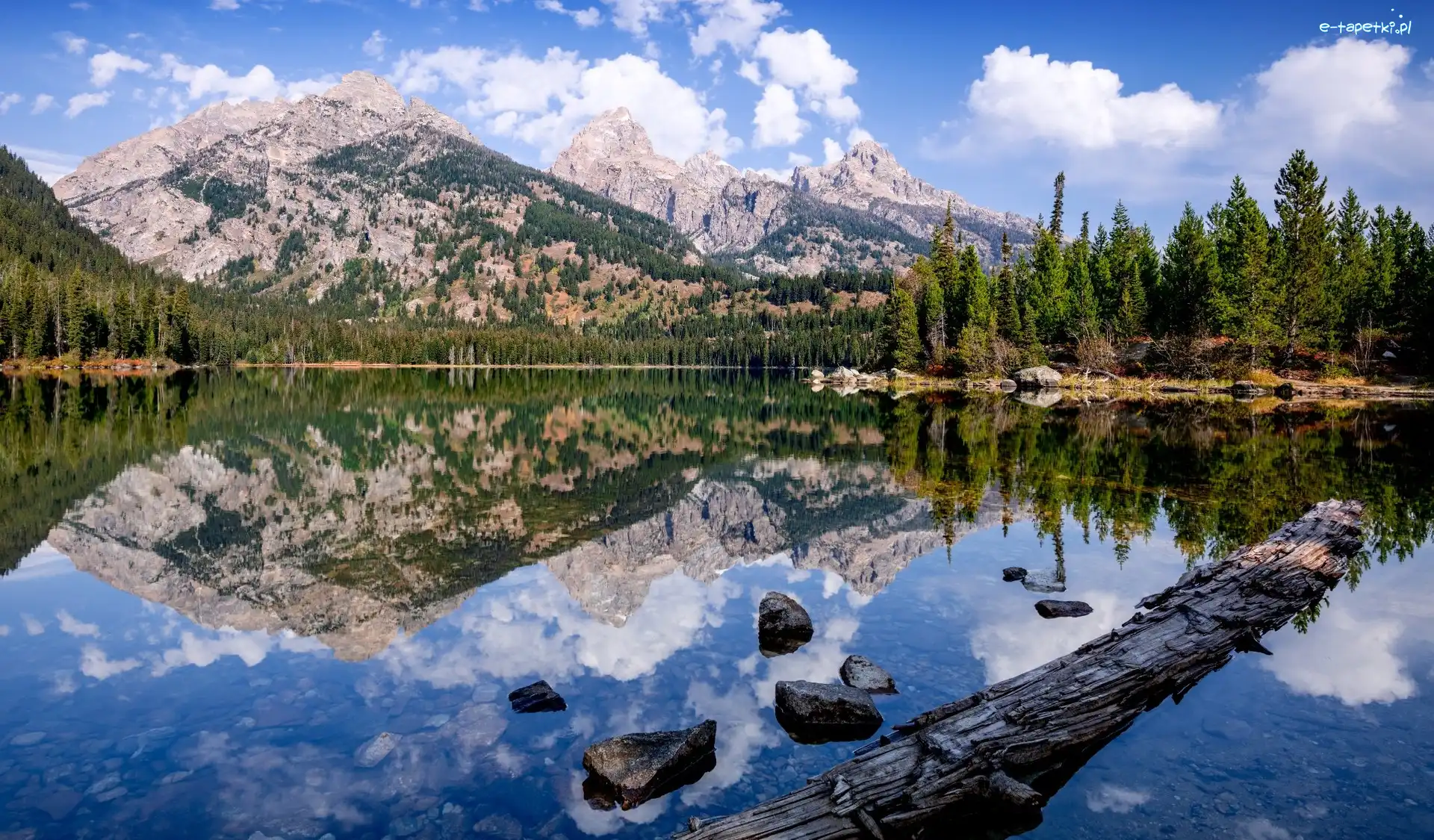 Taggart Lake, Jezioro, Stany Zjednoczone, Wyoming, Park Narodowy Grand Teton, Chmury Odbicie, Drzewa, Góry, Las