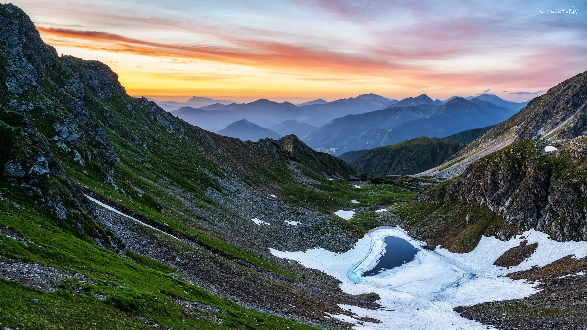 Góry, Styria, Wschód słońca, Poranek, Rottenmanner Tauern, Niskie Taury, Zbocze, Austria
