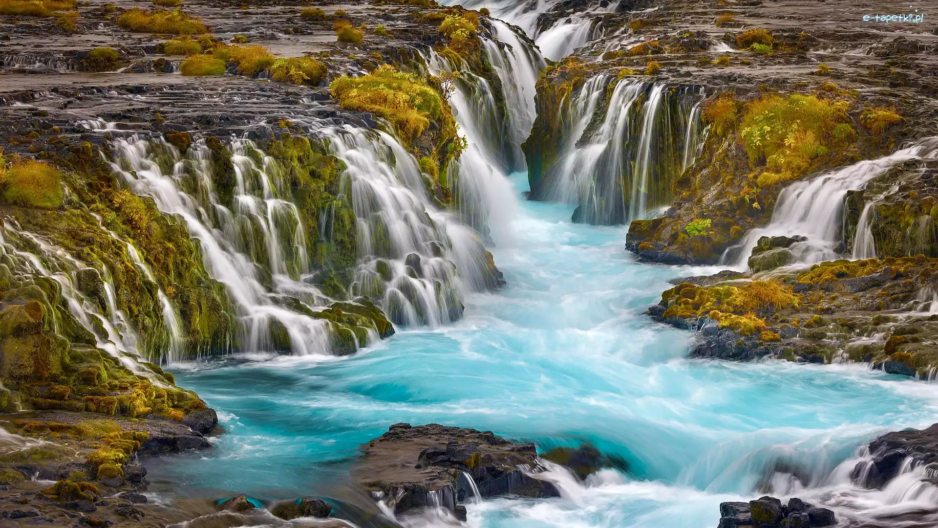 Skały, Bruarfoss, Rzeka Bruara, Roślinność, Wodospad, Islandia