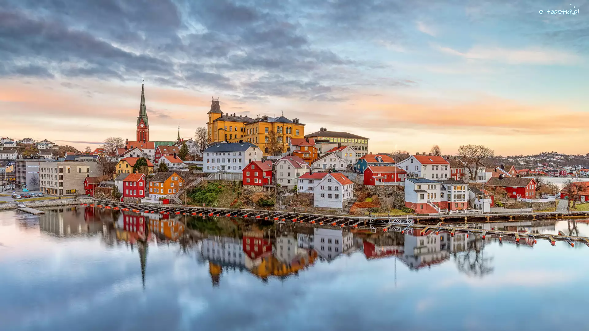 Norwegia, Arendal, Miasto, Odbicie, Domy