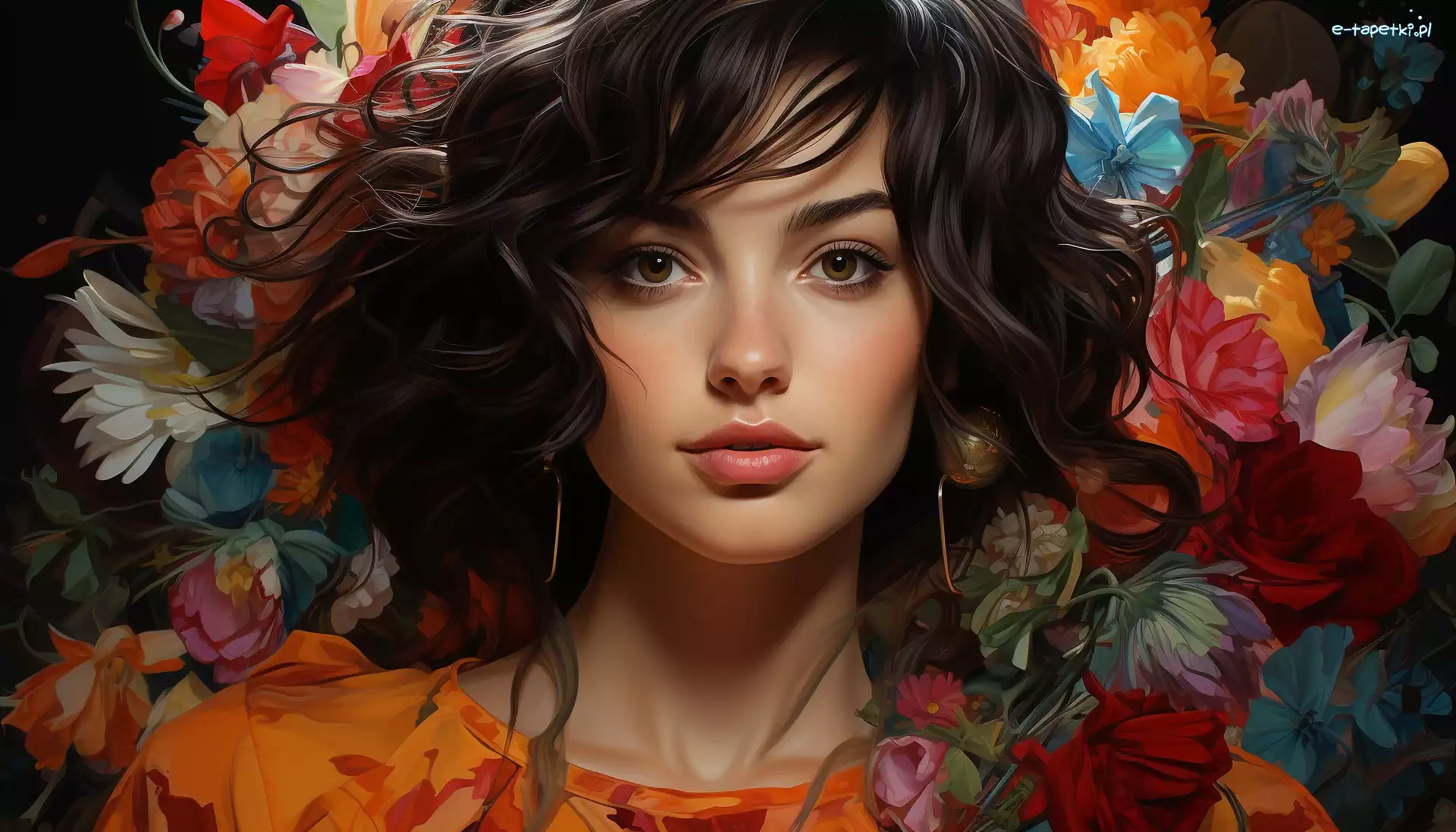 Kwiaty, 2D, Grafika, Kobieta