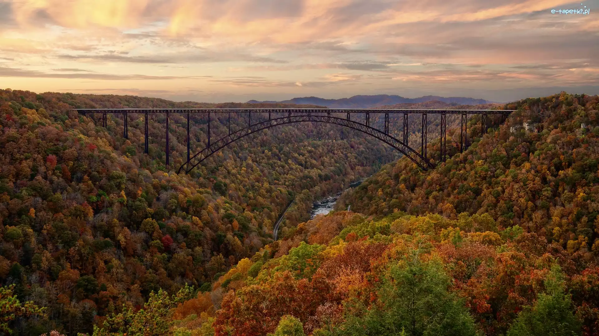 Rzeka, Wirginia Zachodnia, Lasy, Jesień, Wąwóz, Most, New River Gorge Bridge, Stany Zjednoczone