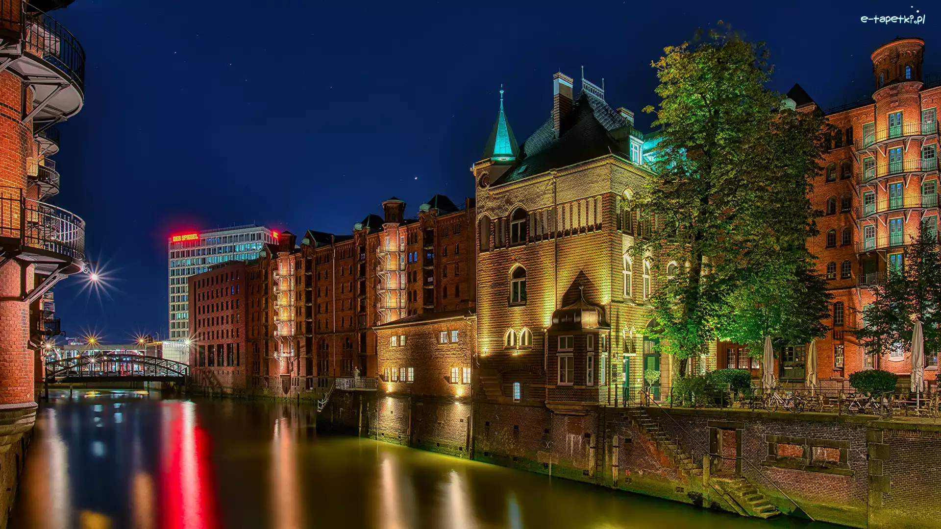 Most, Hamburg, Kanał wodny, Domy, Miasto, Niemcy