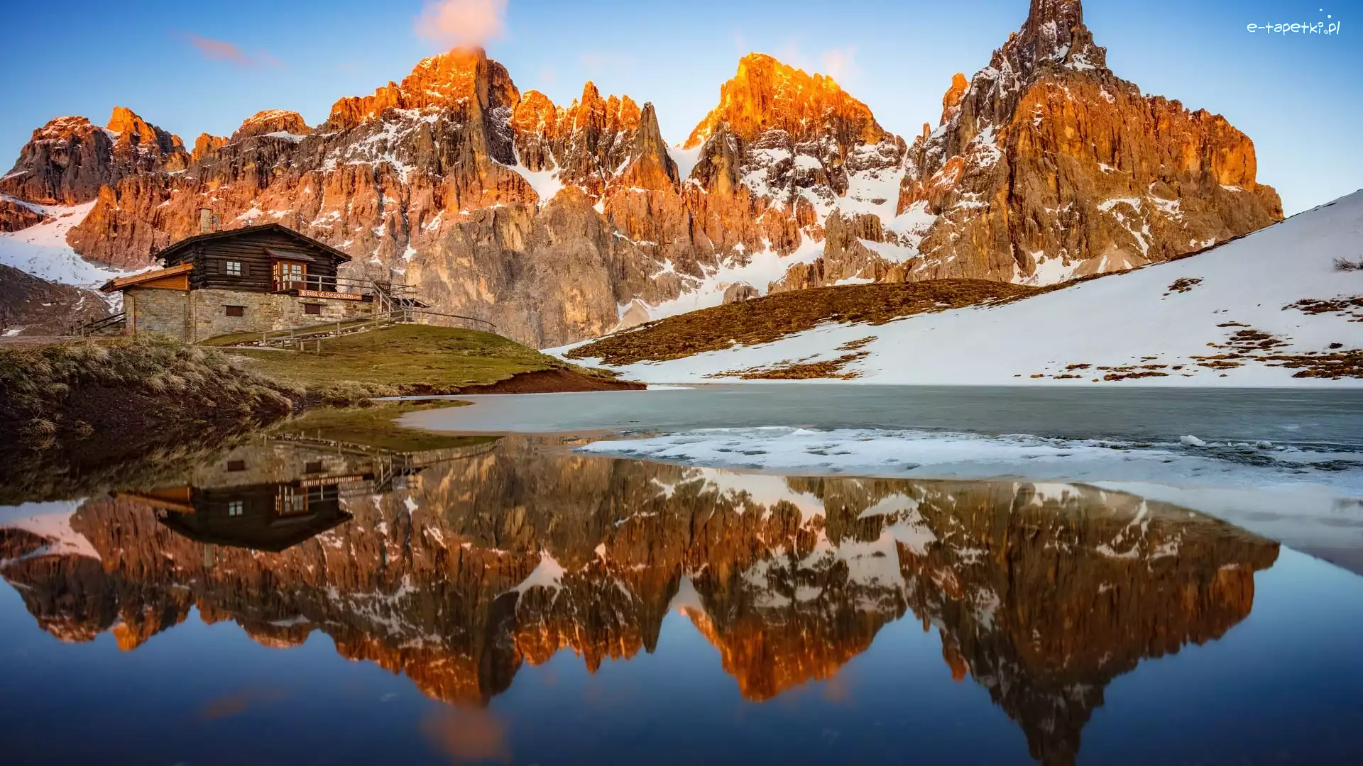 Dom, Włochy, Schronisko, Dolomity, Zima, Szczyt, Jezioro, Odbicie, Cimon della Pala, Góry, Baita Segantini