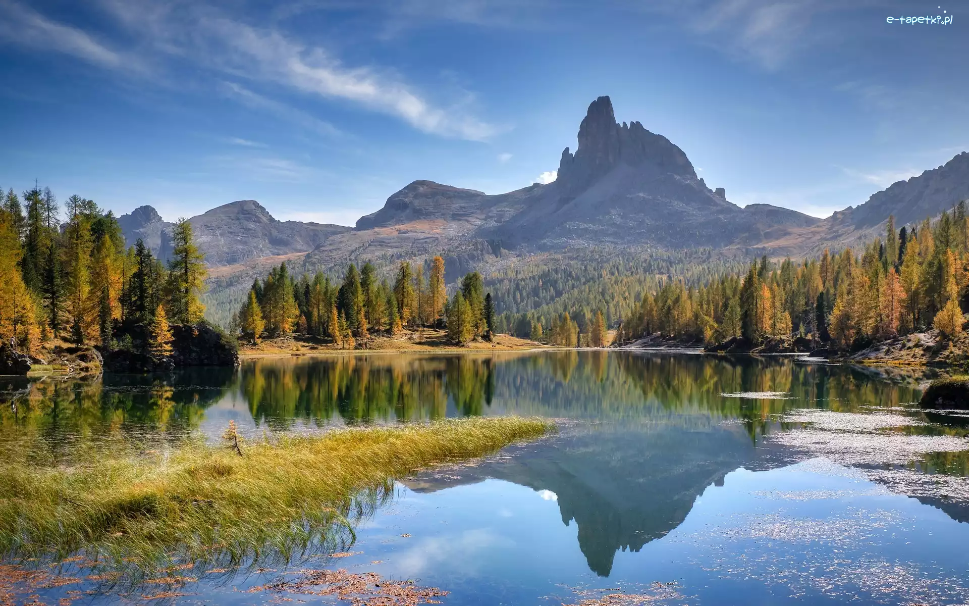 Lago Federa, Jezioro, Góry, Prowincja Belluno, Włochy, Odbicie, Jesień, Dolomity, Drzewa