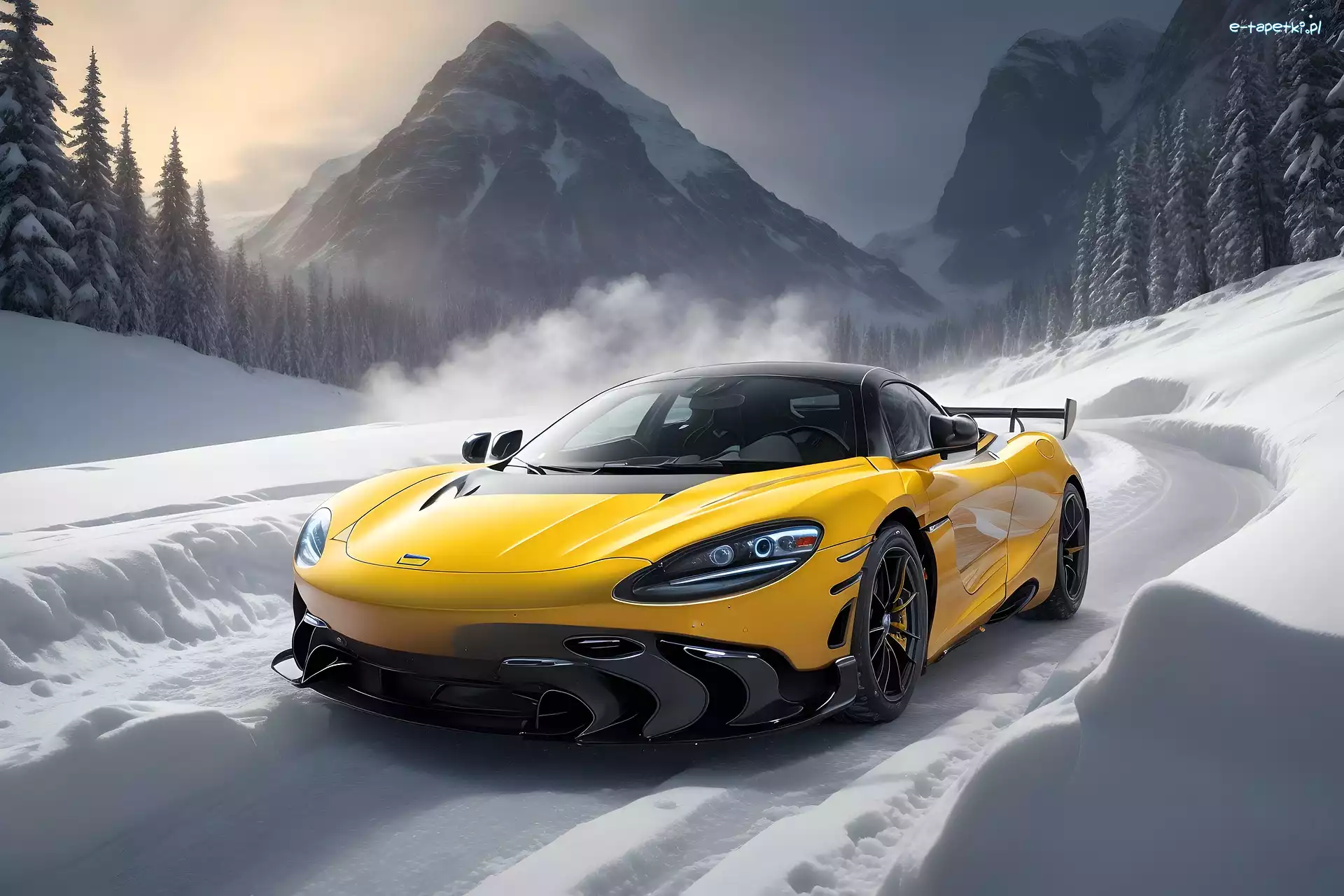Droga, Auto, Mclaren, 3D, Góry, Zima