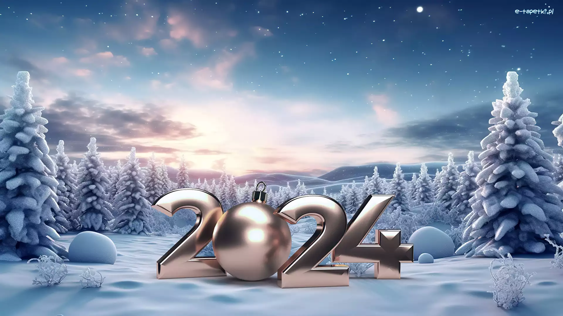 Śnieg, Ośnieżone, Nowy Rok, Bombka, Świerki, 2024, Srebrna, Drzewa