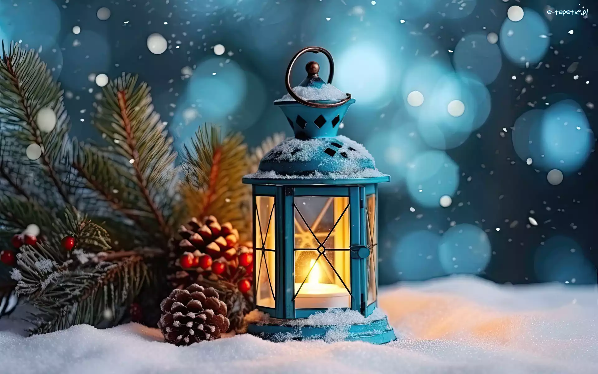 Śnieg, Świerk, Szyszki, Gałązki, Lampion, Zima