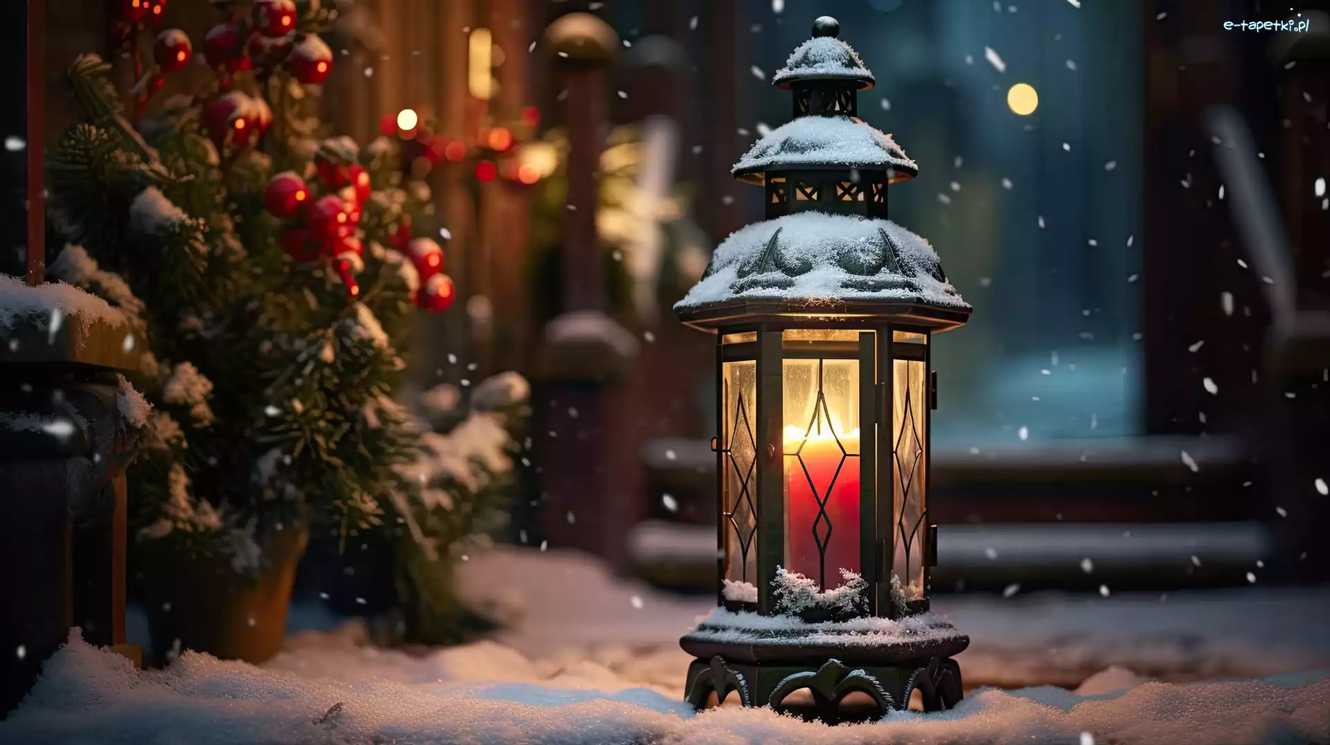 Śnieg, Lampion, Świecący