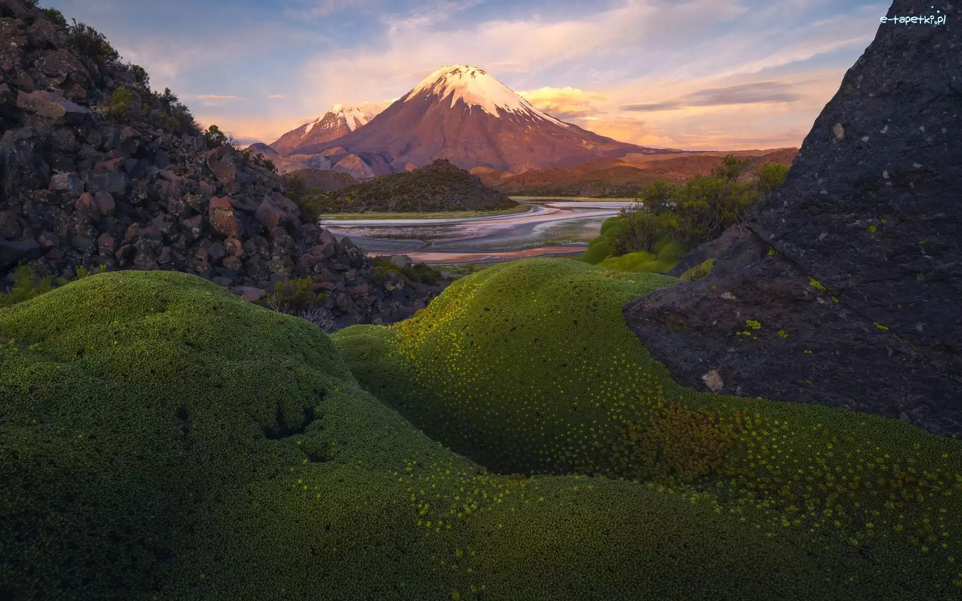 Parinacota, Góry, Wulkan, Dolina, Park Narodowy Lauca, Chile