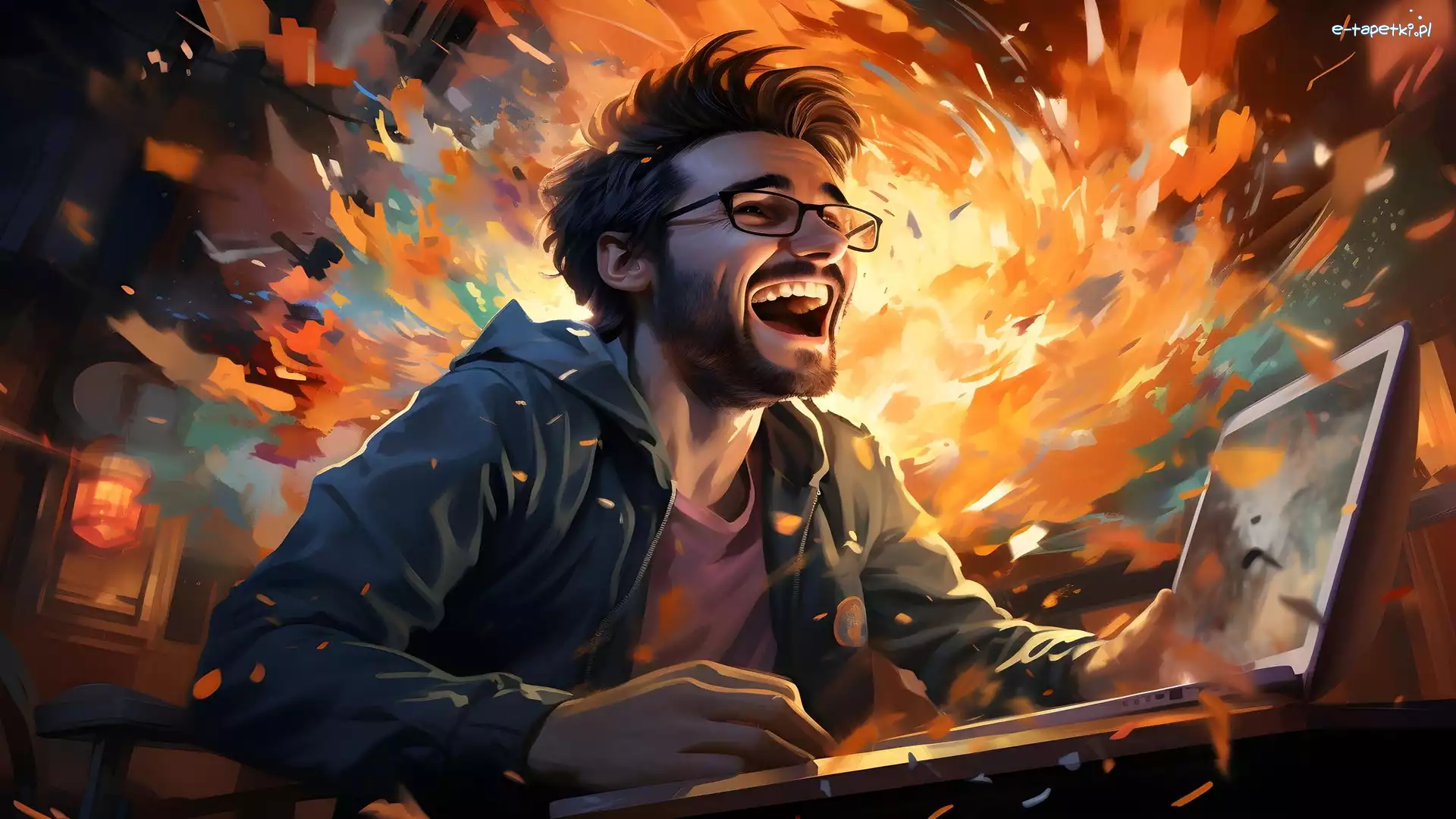 Uśmiech, Grafika, Laptop, Mężczyzna