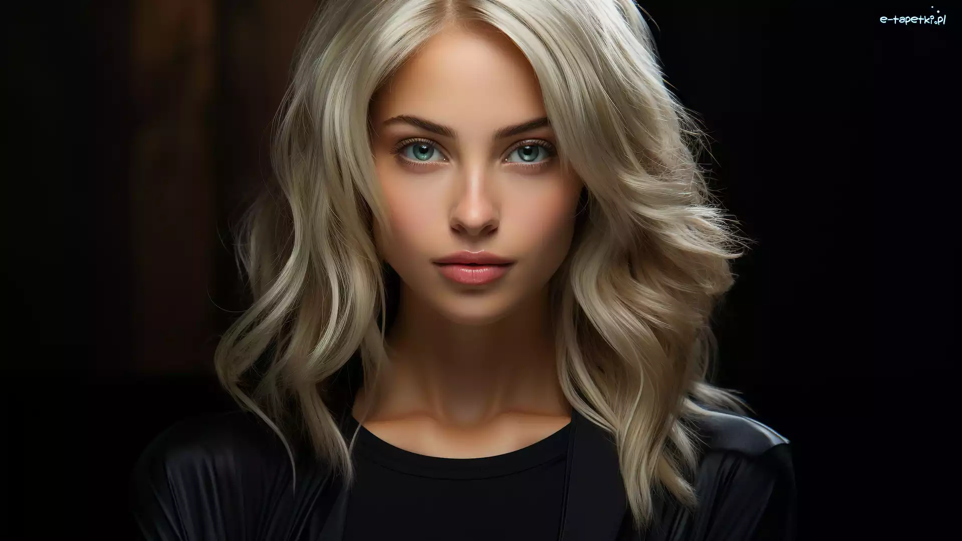 Bluzka, Spojrzenie, Czarna, 2D, Blondynka, Kobieta