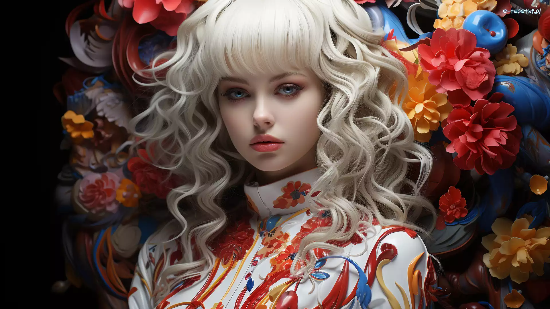 Blondynka, 2D, Kwiaty, Kobieta