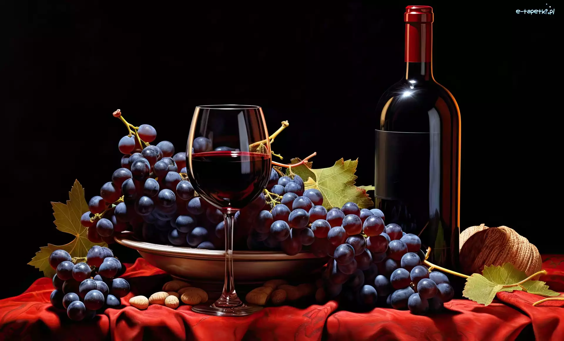Stół, Kieliszek, Winogrona, Grafika, Wino