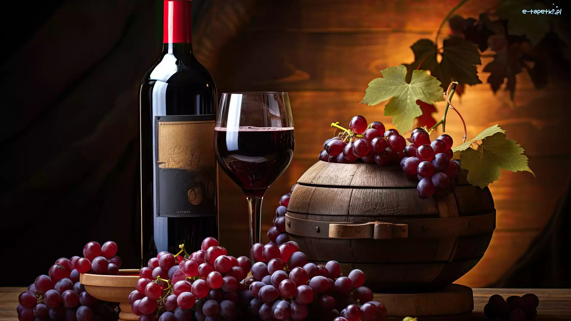 Kieliszek, Butelka, Wino, Kompozycja, Winogrona, Kiście