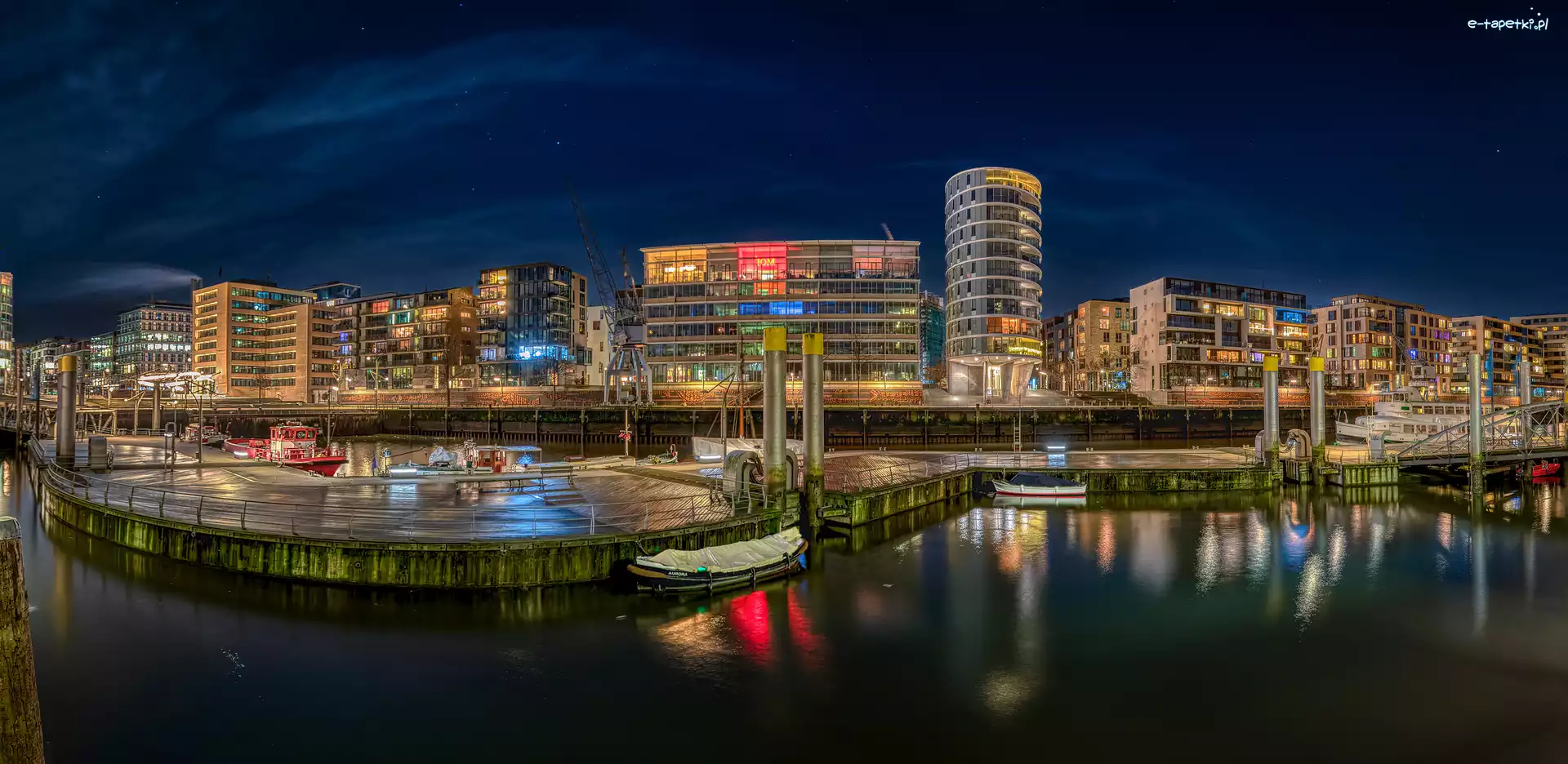 Noc, Hamburg, Rzeka Łaba, Miasto, Niemcy, Domy, Przystań