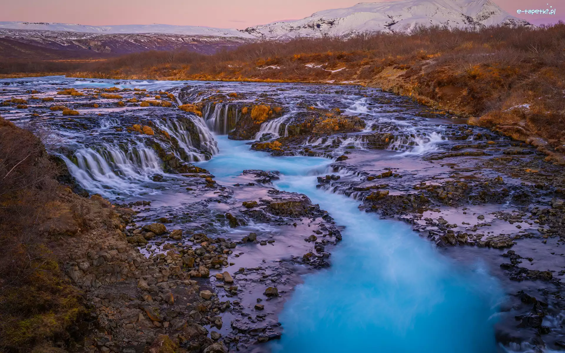 Bruarfoss Waterfall, Bruara, Wodospad, Góry, Rzeka, Islandia