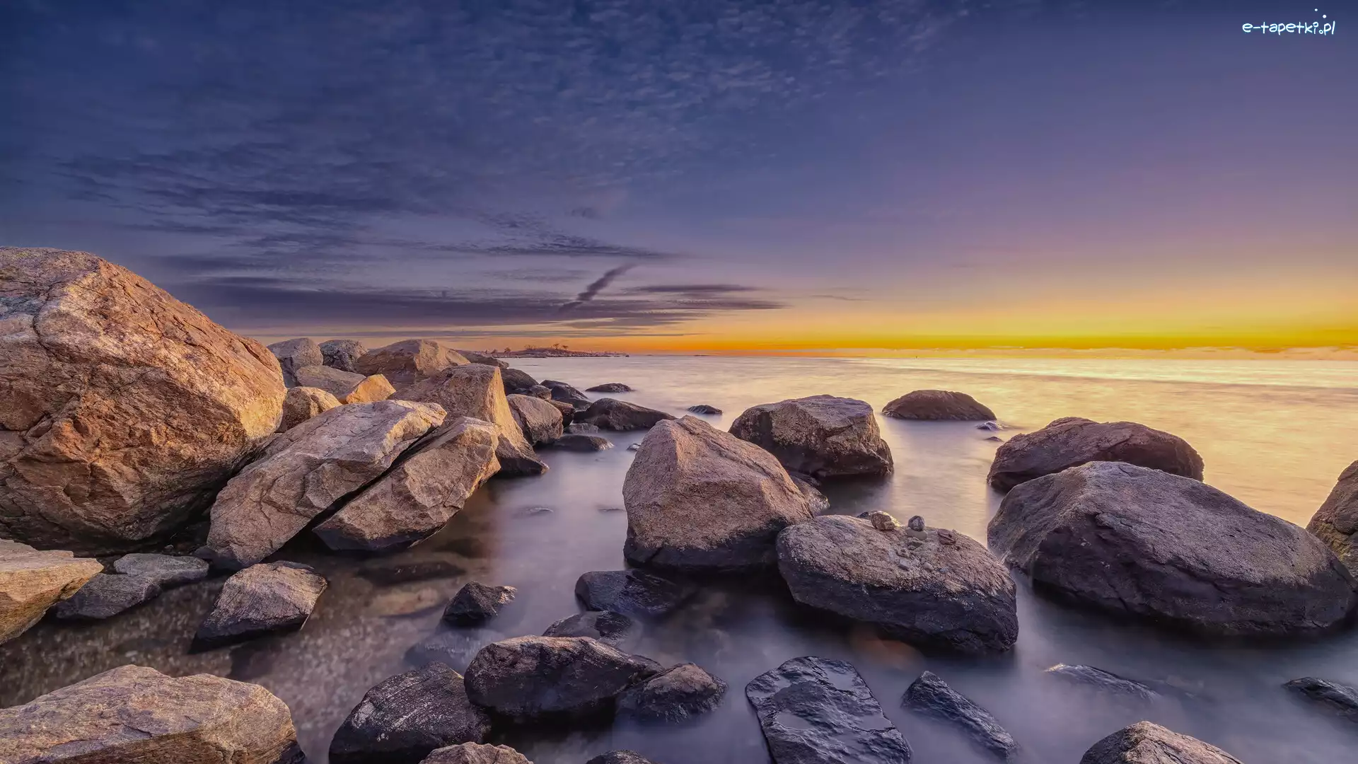Plaża, Park Stanowy, Stany Zjednoczone, Connecticut, Hammonasset Beach, Kamienie, Madison, Wschód słońca