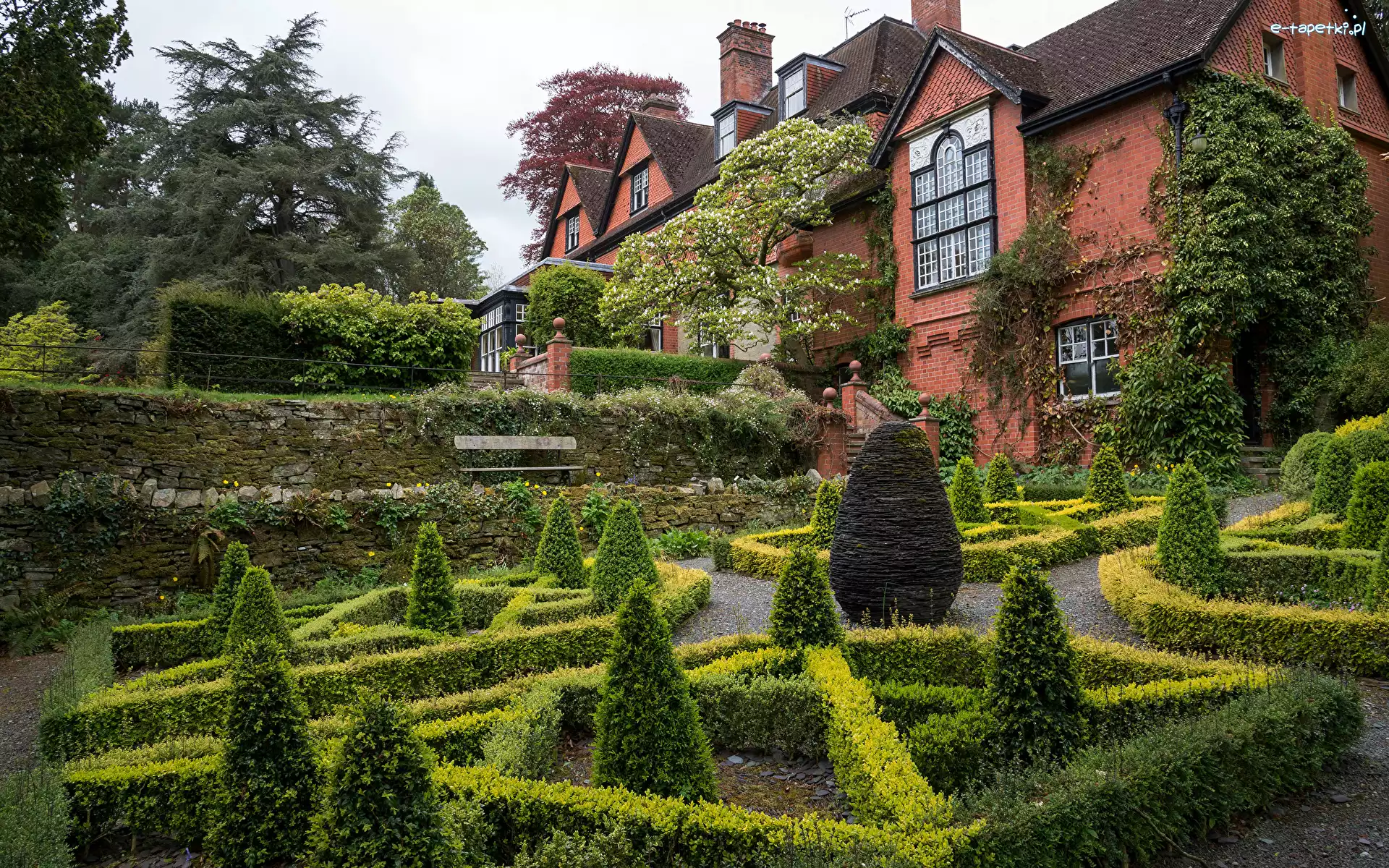 Hergest Croft Garden, Dom, Anglia, Kington, Ogród, Krzewy, Drzewa, Murowany