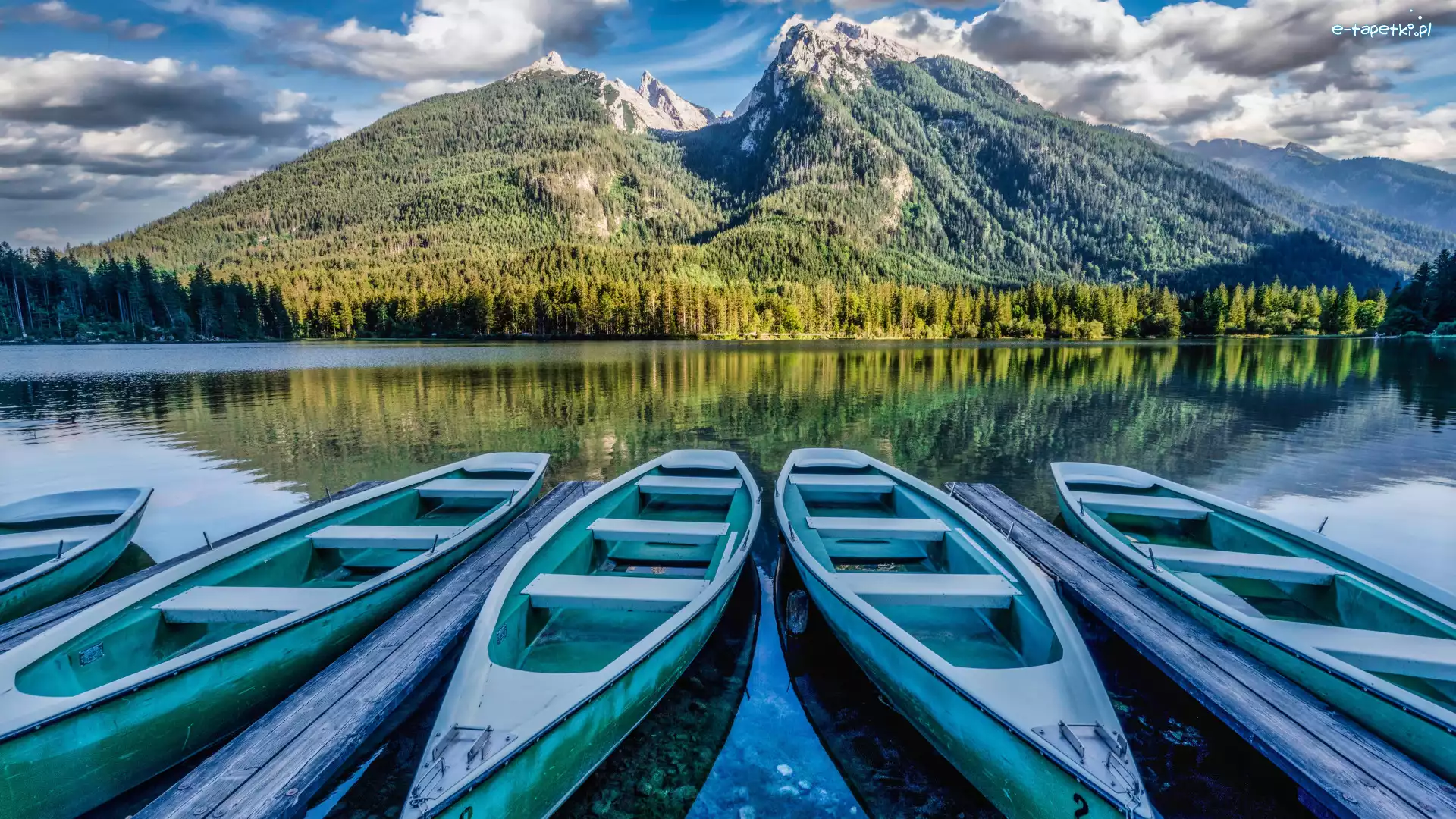 Kajaki, Bawaria, Góry, Drzewa, Mount Watzmann, Jezioro, Hintersee, Niemcy