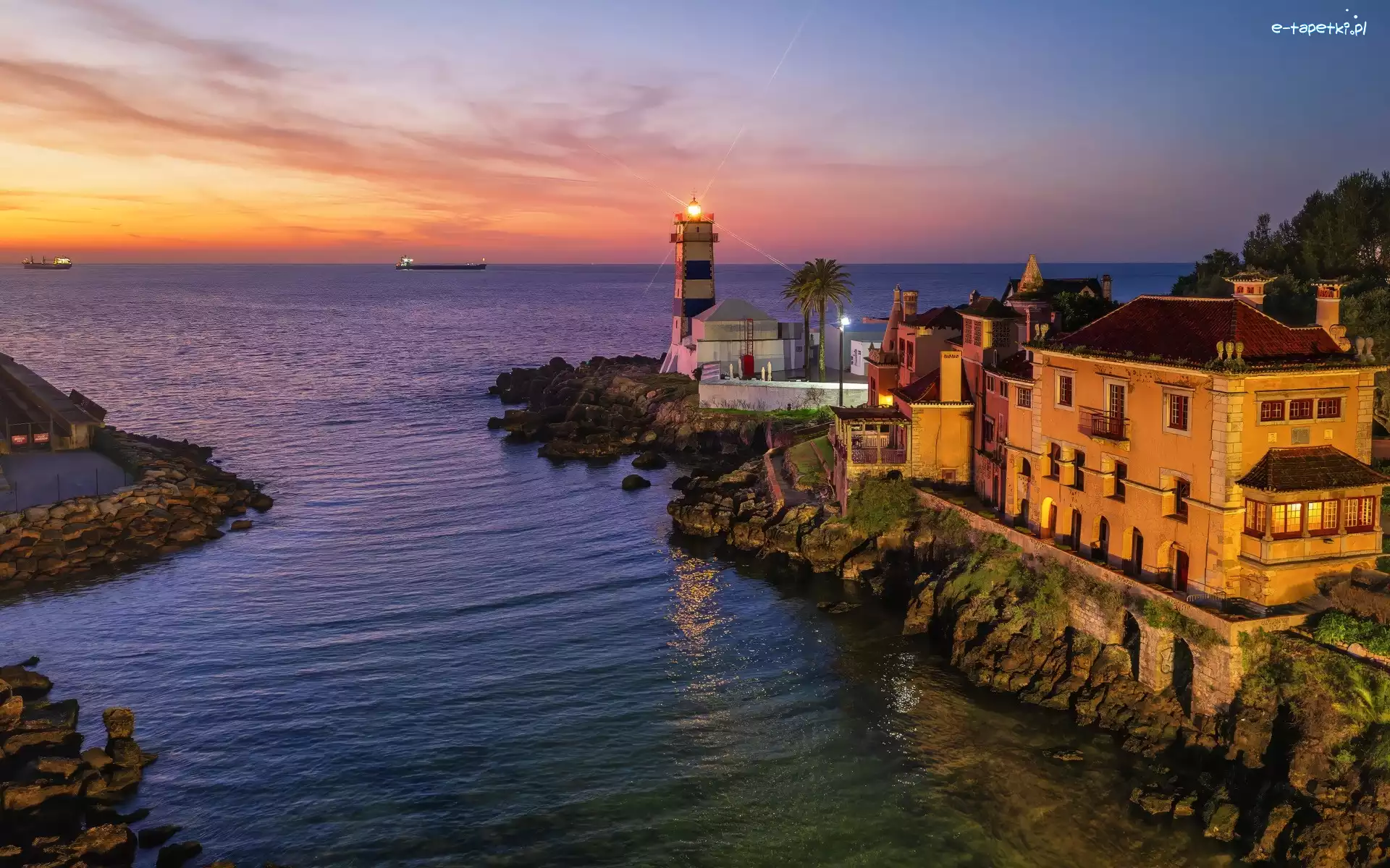 Santa Marta Lighthouse Museum, Zachód słońca, Muzeum, Portugalia, Latarnia morska, Morze