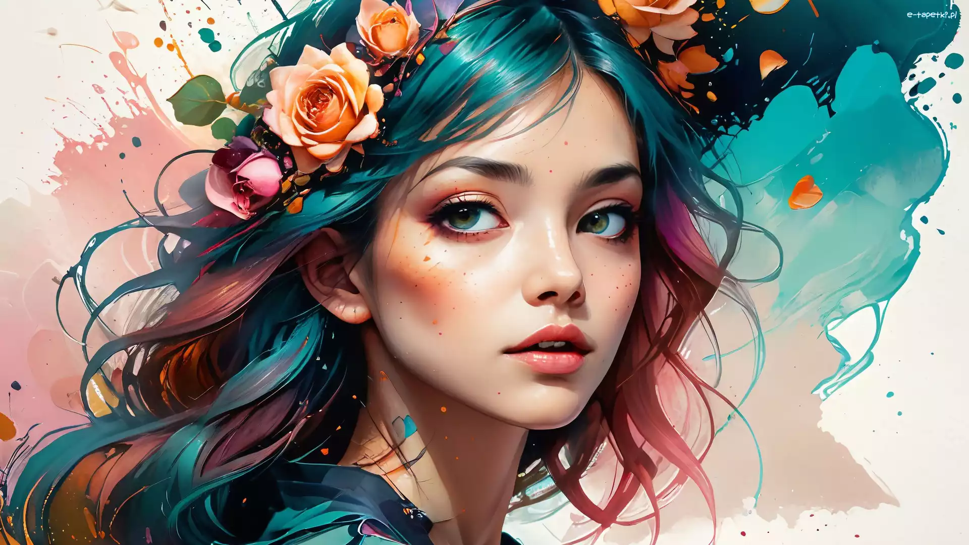 Portret, 2D, Kwiaty, Dziewczyna