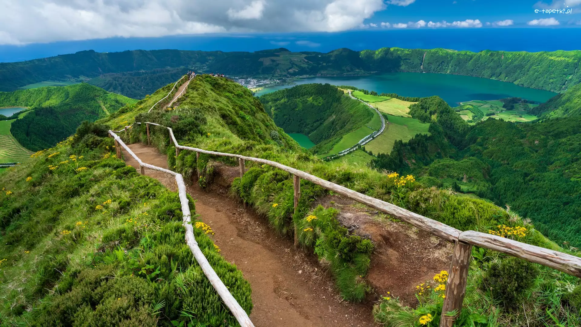 Wyspa Sao Miguel, Szlak, Portugalia, Lagoa Rasa, Kaldera, Góry, Jezioro, Droga, Miradouro da Boca do Inferno, Azory