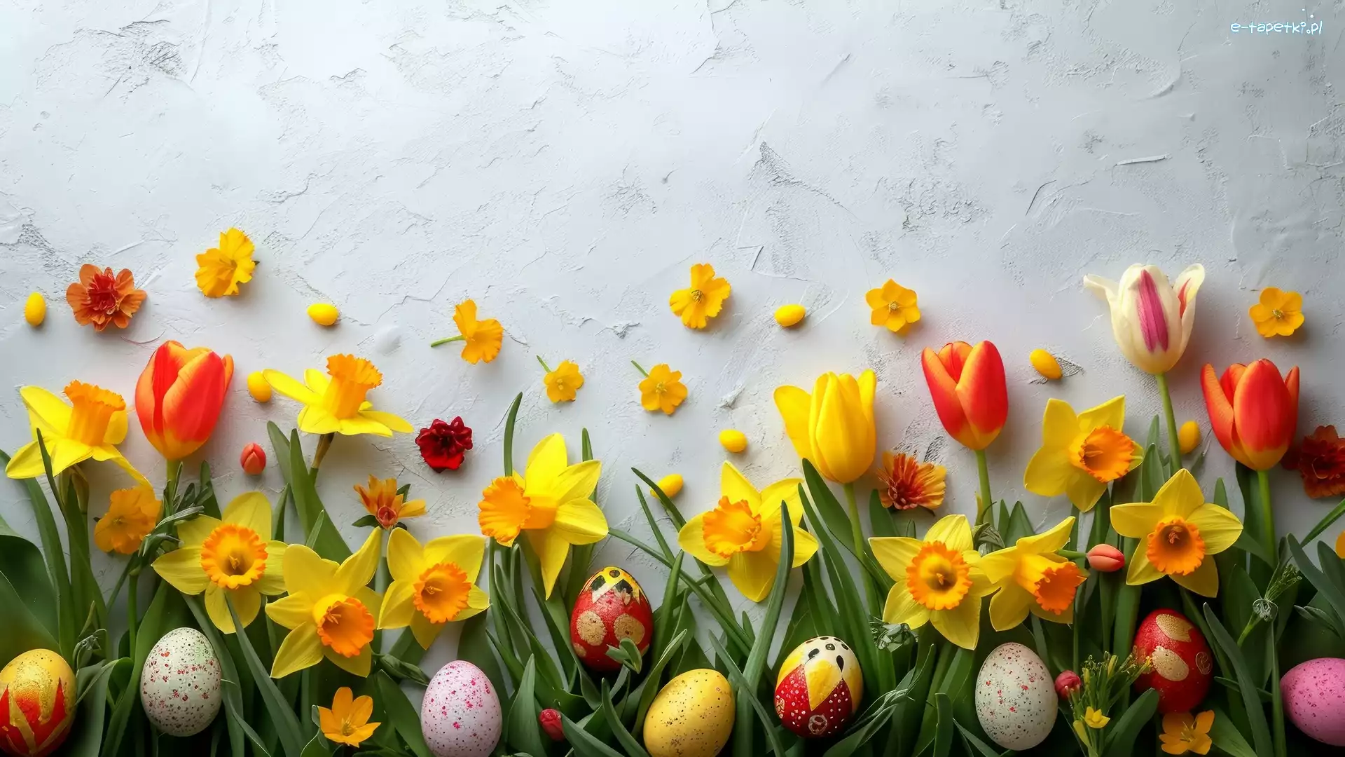 Kwiat, Żonkile, Tulipany, Wielkanoc, Pisanki