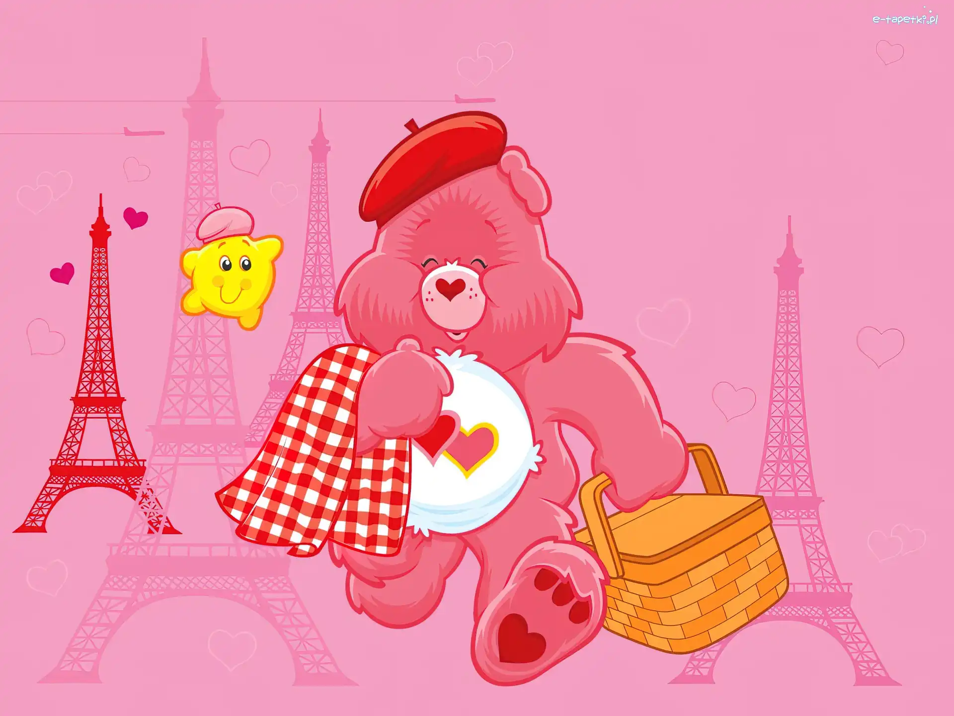 Troskliwe Misie, Wieża Eiffla, Care Bears, koszyk, miś