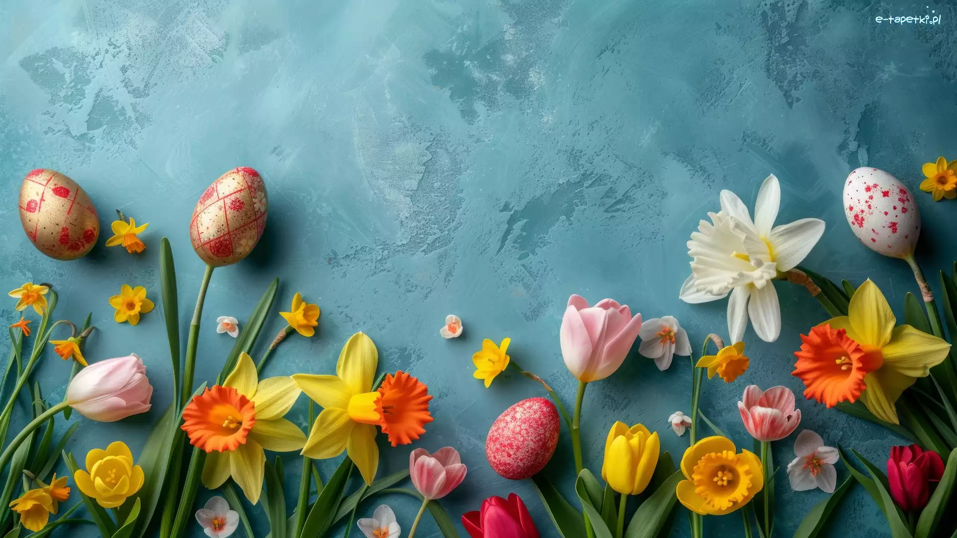 Wielkanoc, Żonkile, Pisanki, Kwiaty, Tulipany