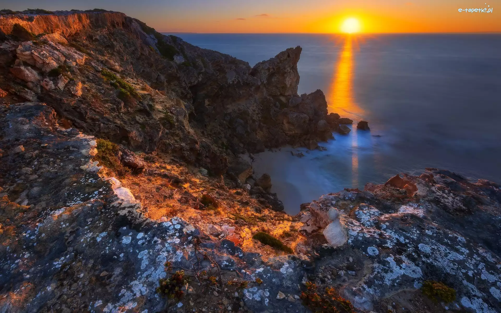 Zachód słońca, Półwysep Yorke Peninsula, Australia, Skały, Morze, Marion Bay, Zatoka