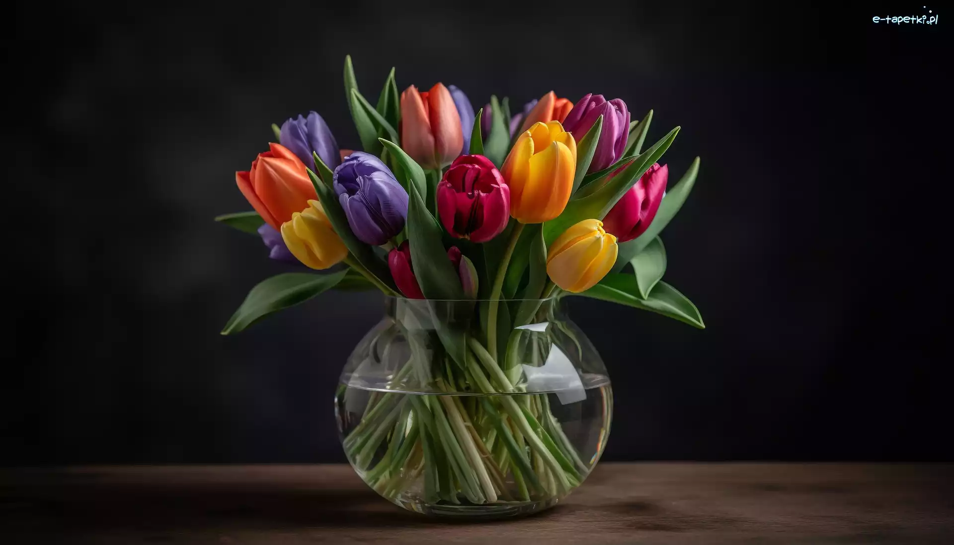 Kolorowe, Wazon, Tulipany, Bukiet