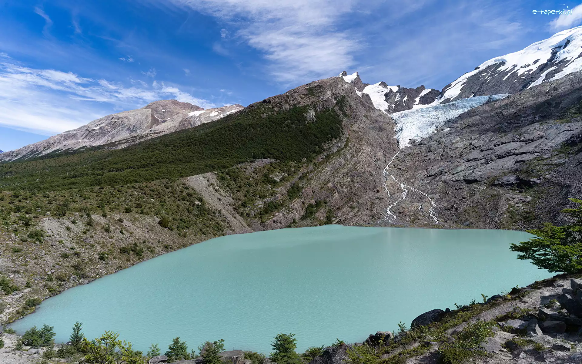 Huemul Glacier, Lodowiec, Jezioro, Prowincja Santa Cruz, Argentyna, Niebo, Śnieg, Lago del Desierto, Góry