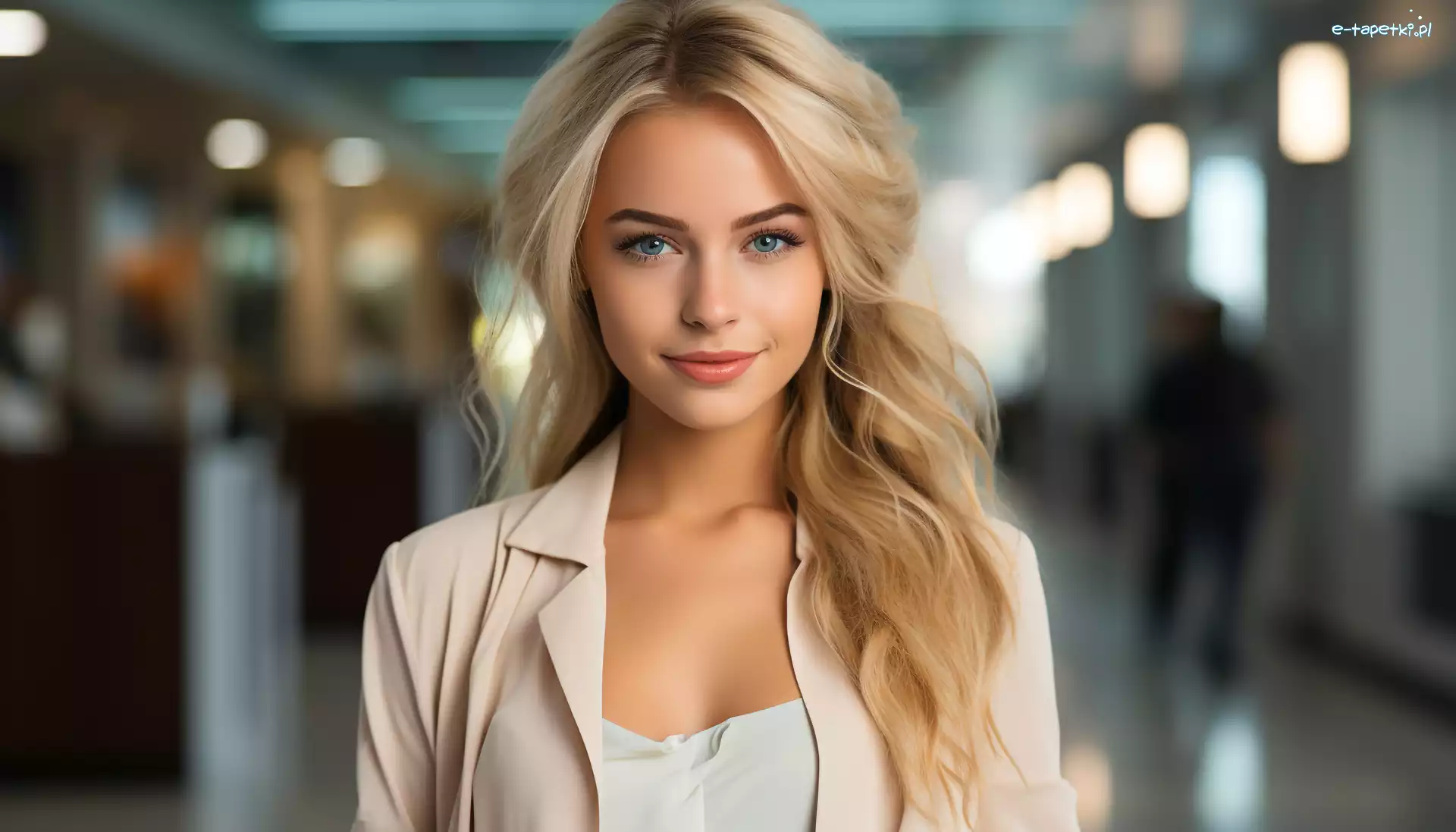 Twarz, Długie, Włosy, Uśmiech, Blondynka, Kobieta
