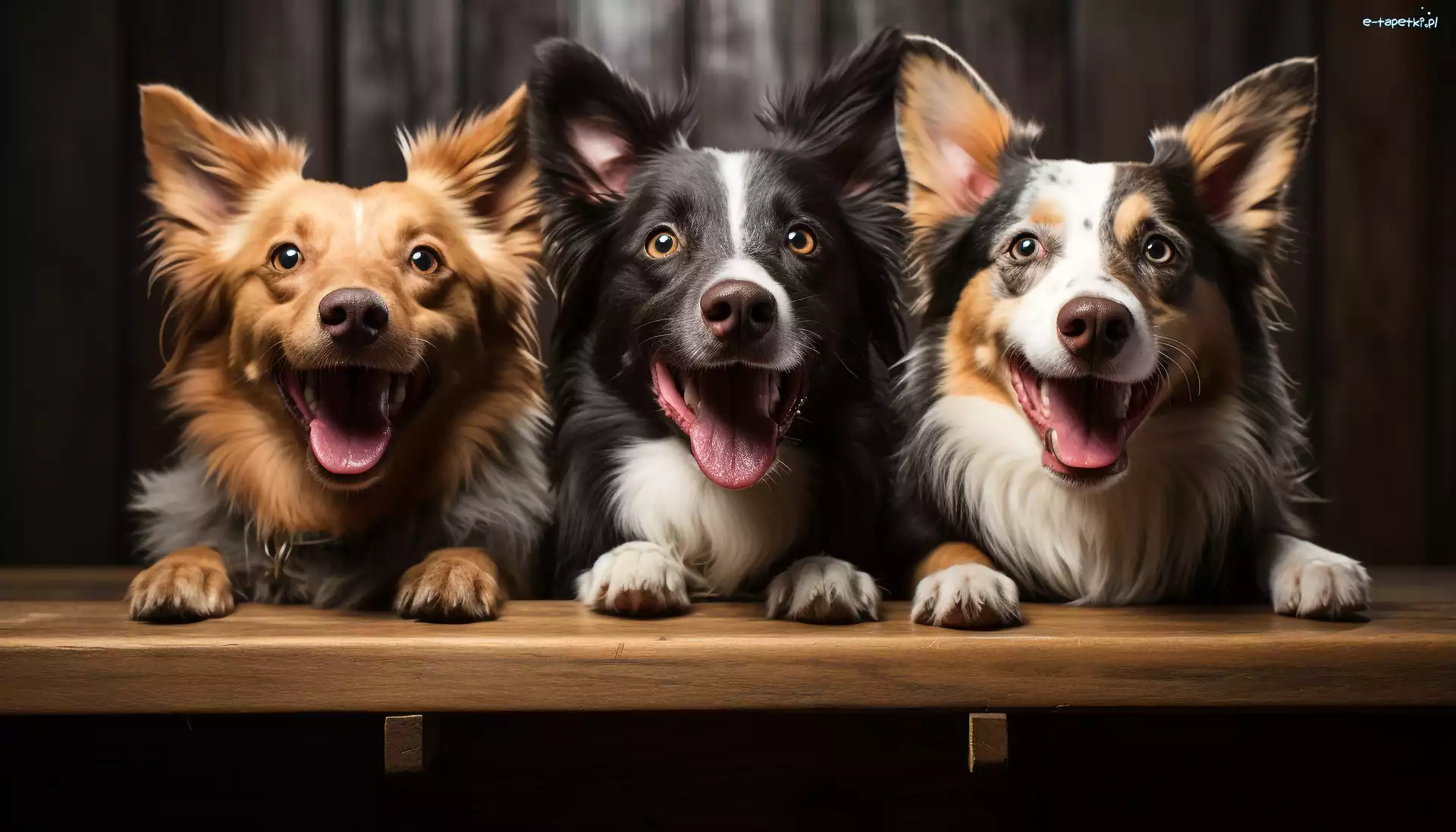 Trzy, Otwarte, Psy, Border collie, Pyski