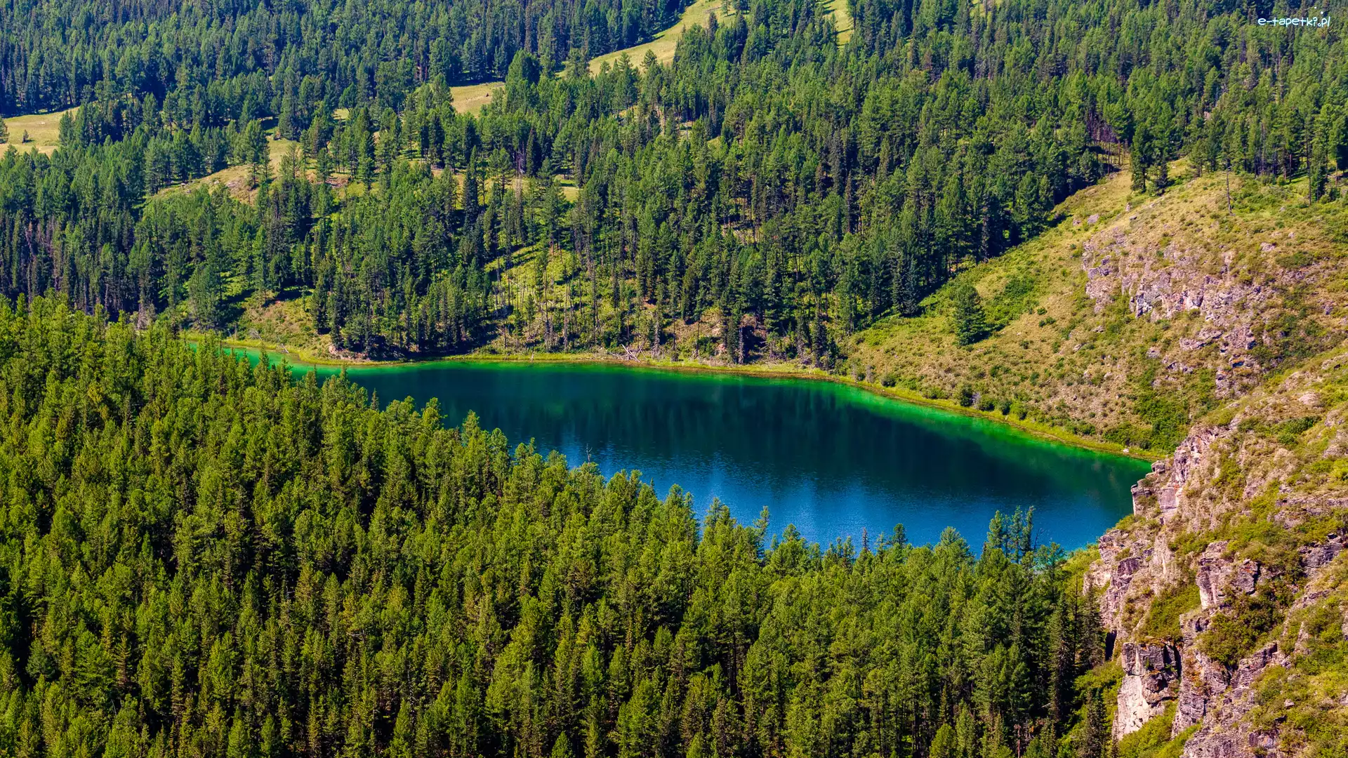 Jezioro, Drzewa, Las, Wzgórza, Góry