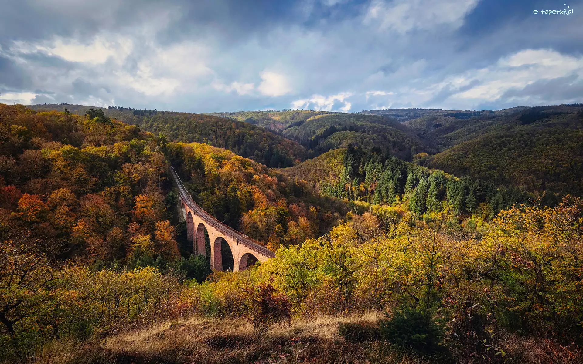 Niemcy, Lasy, Drzewa, Góry, Jesień, Hubertusviadukt, Most