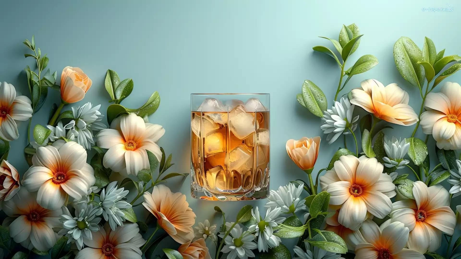 Szklanka, Drink, Kwiaty