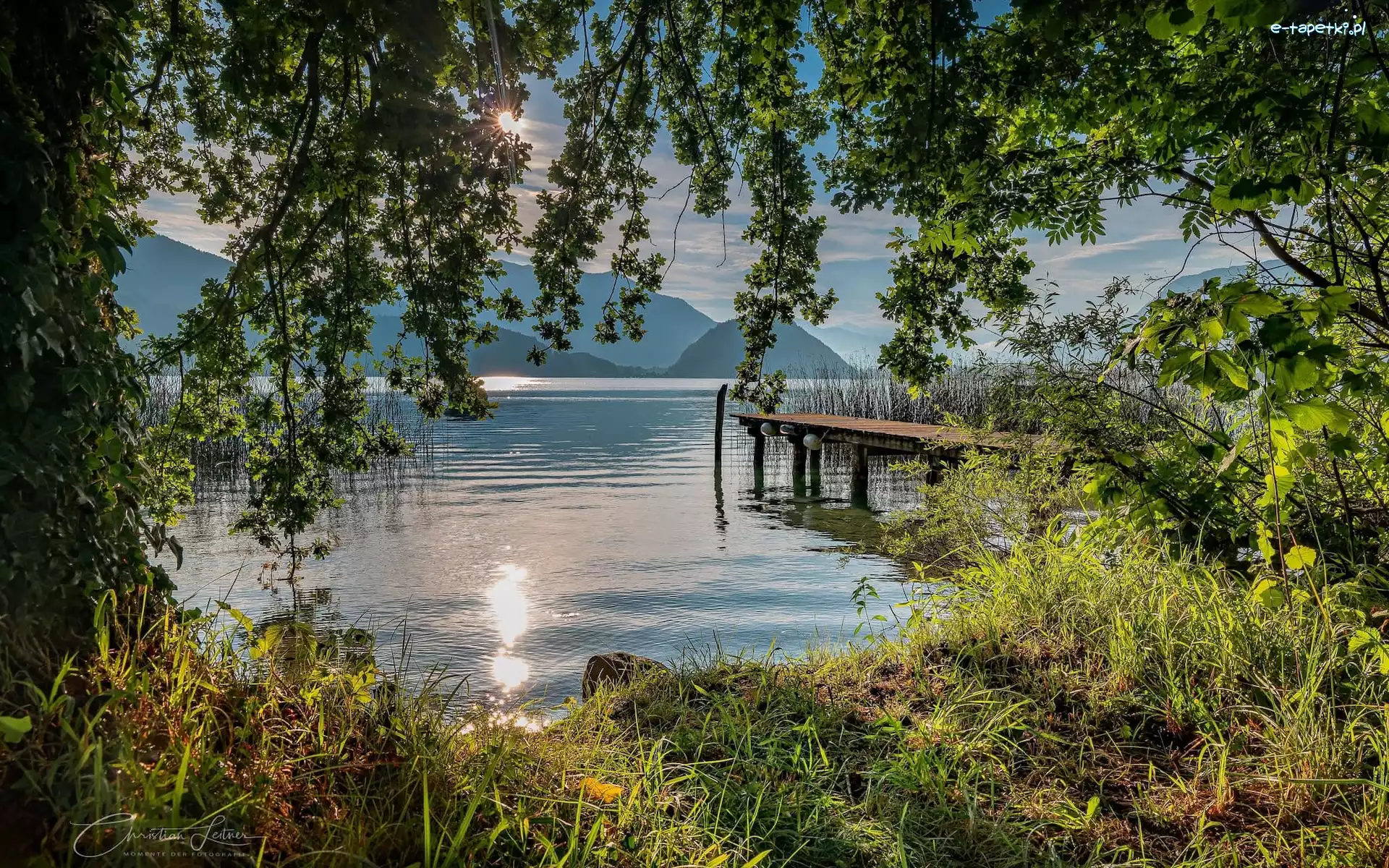 Drzewa, Góry, Jezioro, Salzkammergut, Austria, Pomost, Wolfgangsee