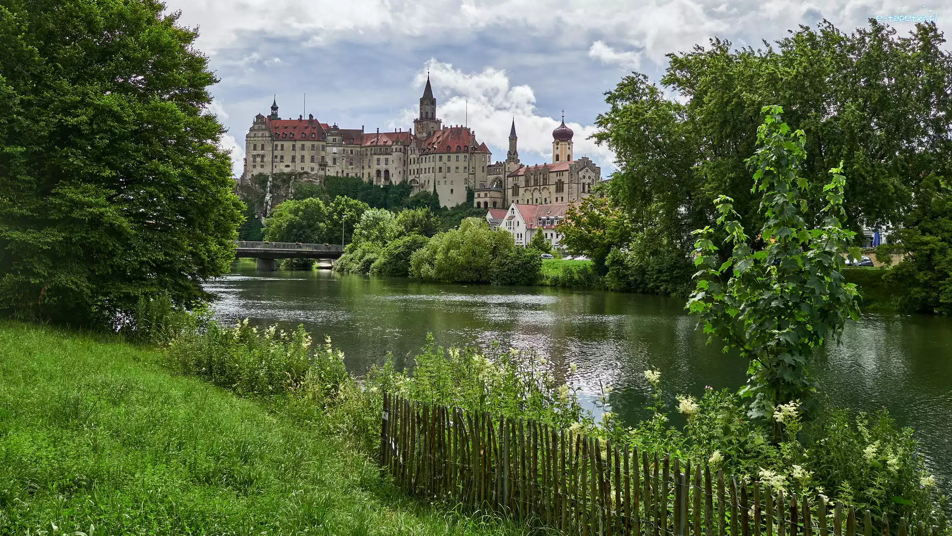 Zamek Sigmaringen, Rzeka, Niemcy, Drzewa, Dunaj
