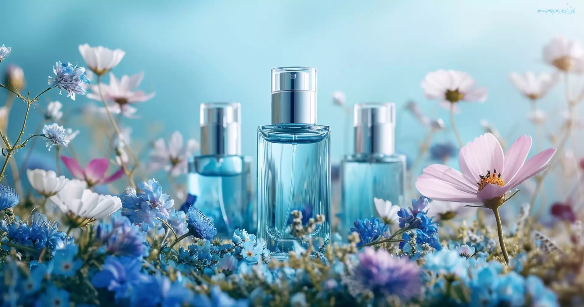 Perfumy, Kwiaty, Butelki, Grafika, Kompozycja