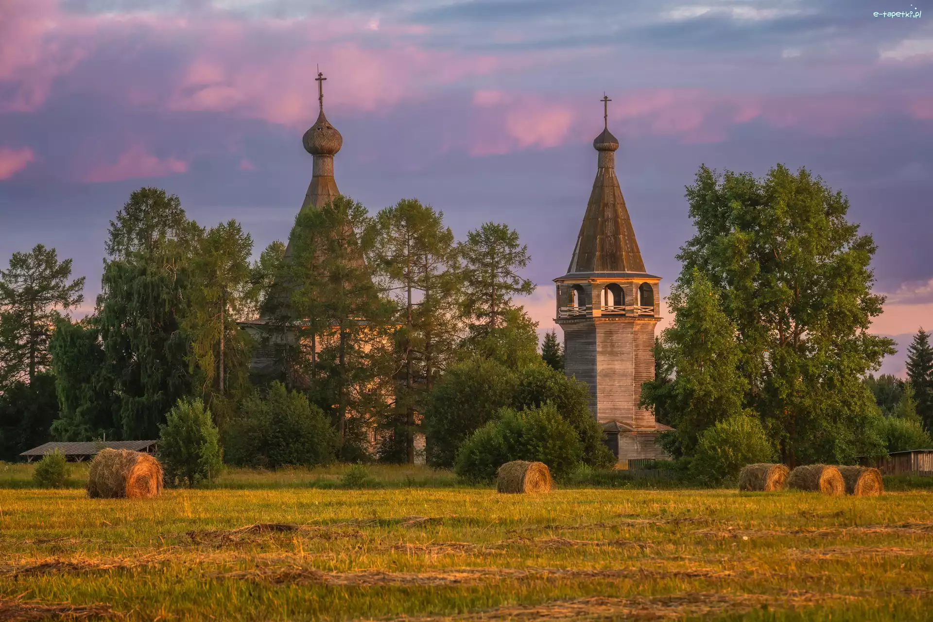 Bele, Pole, Ściernisko, Słomy, Drzewa, Cerkiew